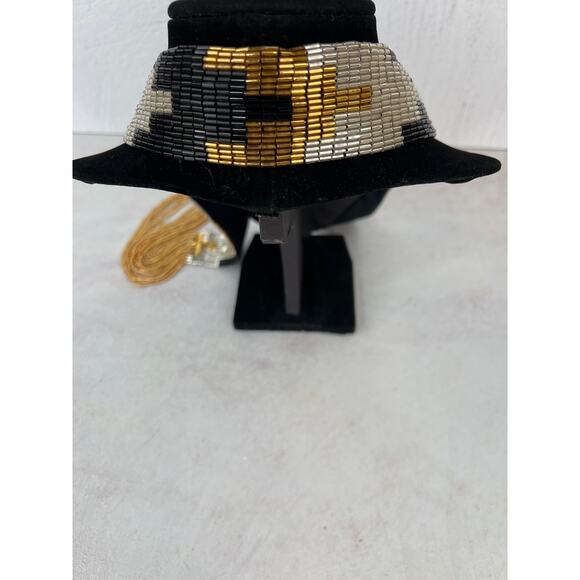 Himalayan Nepal Black and Gold Hand Beaded Necklace/ 18.5” Long - Picture 5 of 8